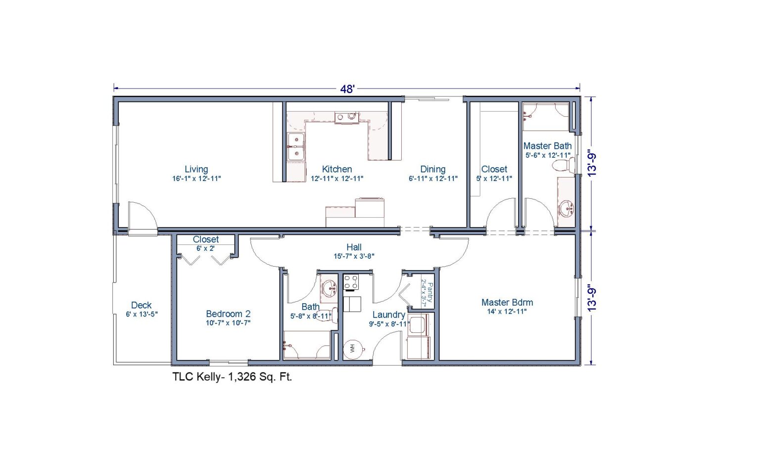 TLC Modular Homes Kelly II 28’x48′ Modular Home